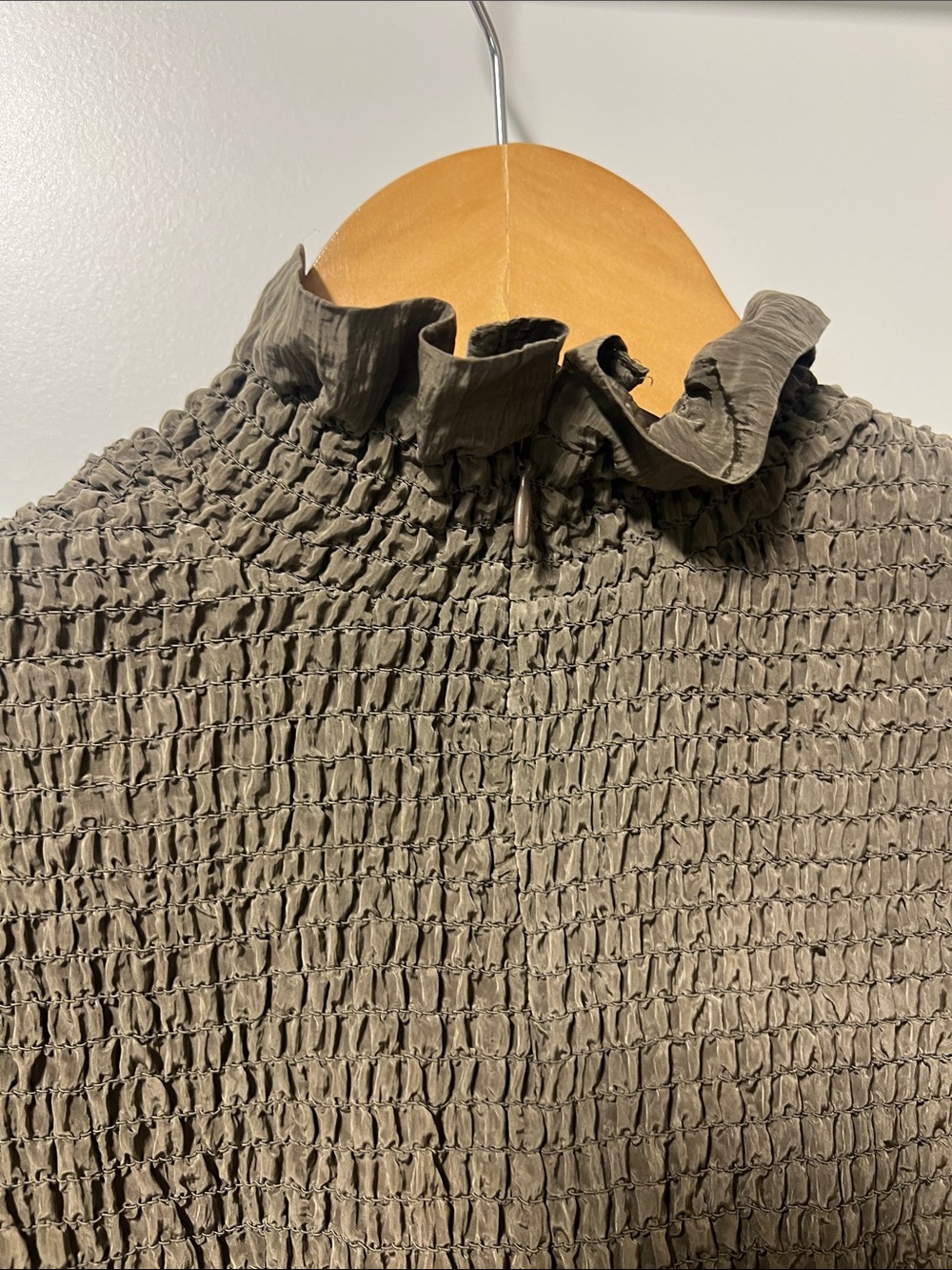 French Connection Dress, Green, Mini, Smocking on Bodice, Ruffle Accents, Small - Picture 7 of 10